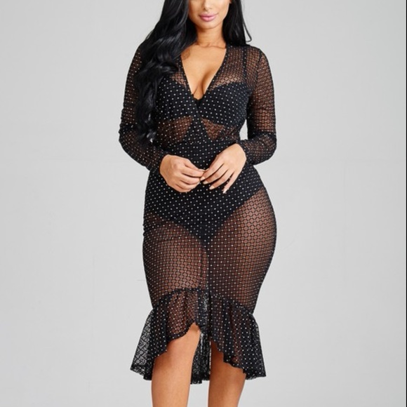 Dresses & Skirts - HP Rhinestone Sheer Fishtail Body-con Dress